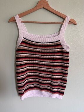 Mexx Striped Knit Crop Tank in White, Black & Red